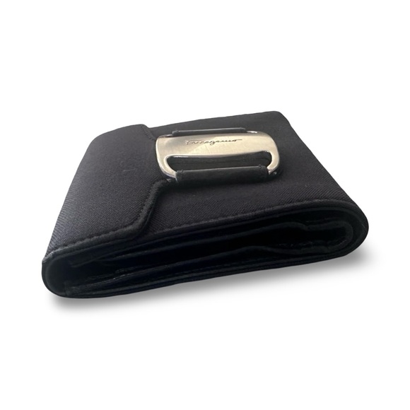 black Salvatore Ferragamo Vara canvas pouch with a silver-tone buckle. - Picture 7 of 14